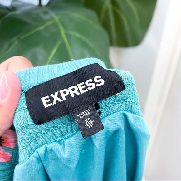 Express Floral Tropical Faux Wrap High Low Skirt XS Blue Pink - Picture 9 of 10